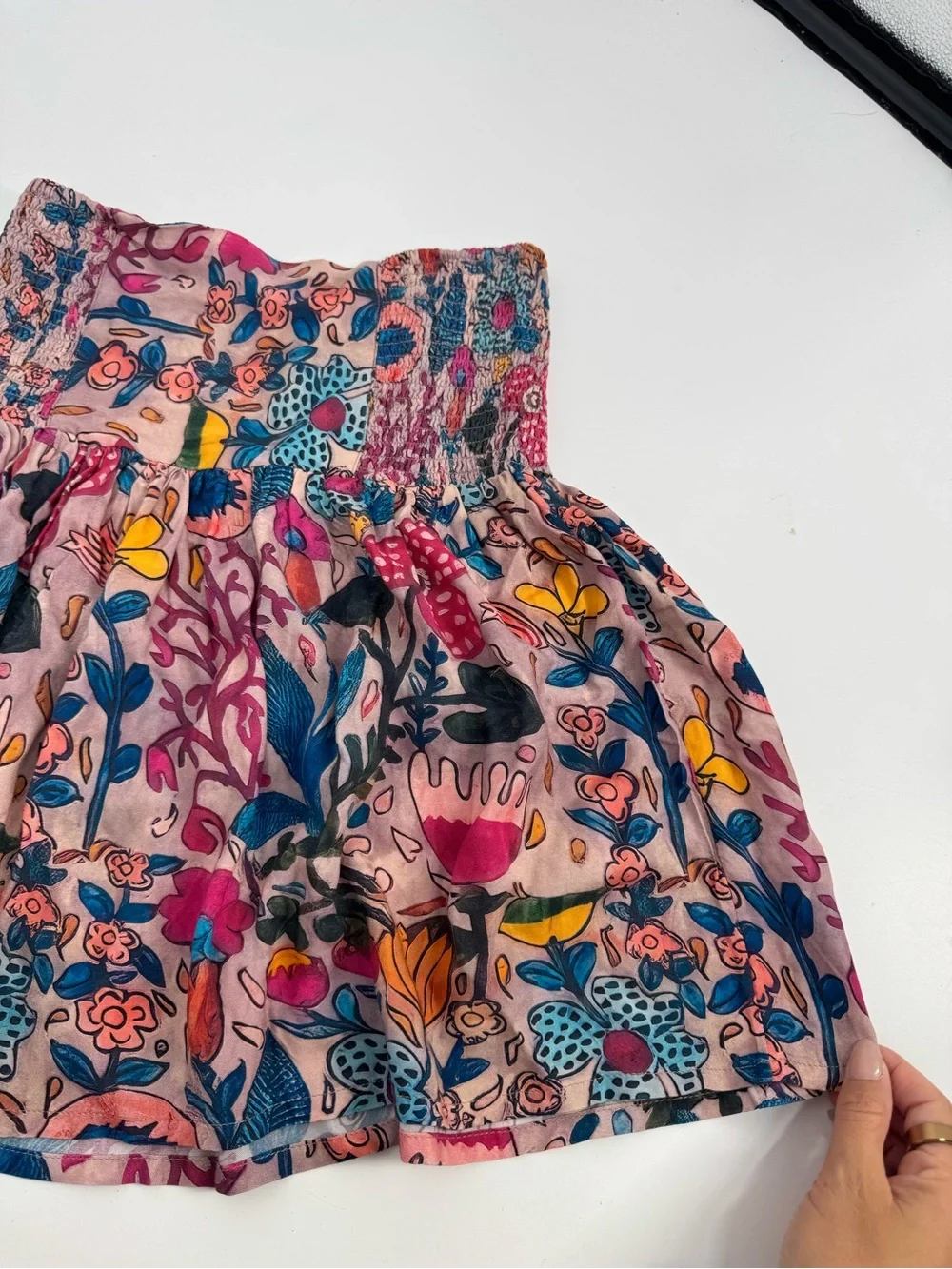 NWT NATURAL LIFE Womens Blue Multicolor Floral Mini Skirt Boho Smocked Back Size